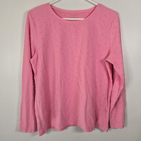 NWOT Talbots Womens Long Sleeve Crewneck Tee Textured Dot Bubblegum Pink Size - Picture 2 of 9